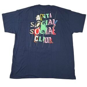 Anti Social Social Club Ransom Logo Navy Blue Graphic T-Shirt 2XL NEW